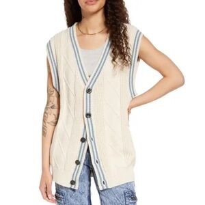 BP. Oversize Cable Knit Cotton Blend Vest